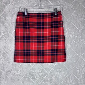 J.Crew Red Tartan Plaid Wool‑Blend A‑Line Mini Skirt Size 0